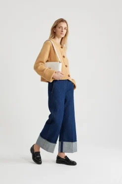 Pantalon en denim bio à revers