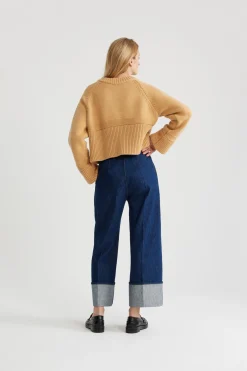 Pantalon en denim bio à revers