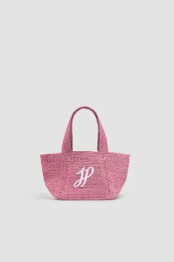 Petit cabas trapèze à monogramme JP en raphia