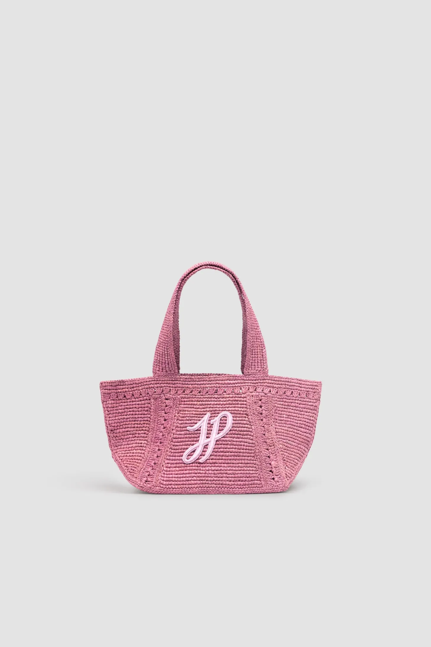 Petit cabas trapèze à monogramme JP en raphia