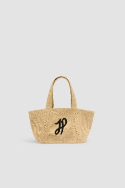 Petit cabas trapèze à monogramme JP en raphia