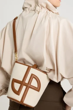Petit sac seau JP en cuir et coton