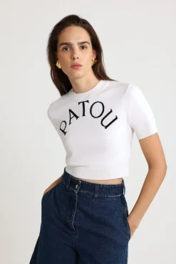 Pull court à logo Patou en laine mérinos mélangée