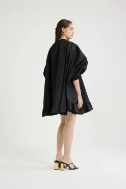 Robe à ourlet volanté en faille recyclée