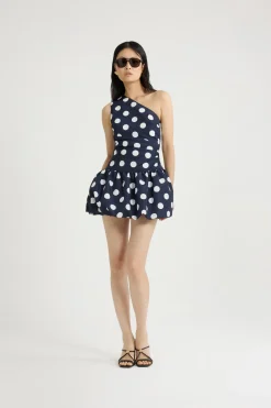 Robe boule courte asymétrique en ottoman imprimé recyclé