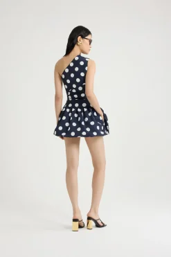 Robe boule courte asymétrique en ottoman imprimé recyclé