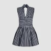 Robe boule courte dos nu en popeline de coton bio imprimée