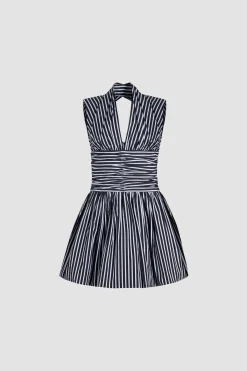 Robe boule courte dos nu en popeline de coton bio imprimée
