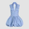 Robe boule courte dos nu en popeline de coton bio imprimée