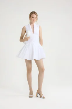 Robe boule courte dos nu en faille recyclée