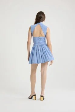 Robe boule courte dos nu en popeline de coton bio imprimée