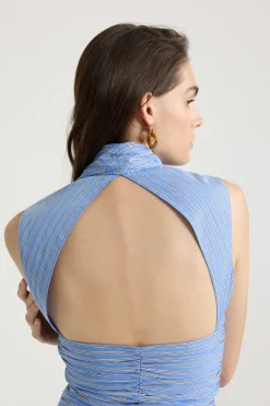 Robe boule courte dos nu en popeline de coton bio imprimée