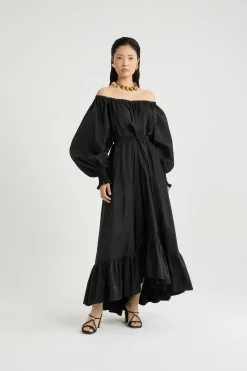 Robe cocktail longue en faille recyclée