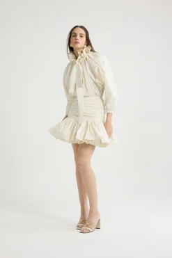 Robe courte à manches bouffantes en faille recyclée