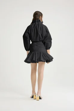 Robe courte à manches bouffantes en faille recyclée