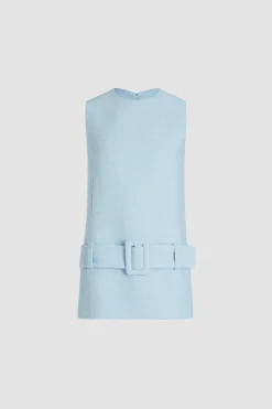 Robe courte ceinturée en tweed de coton bio léger