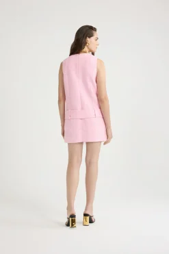 Robe courte ceinturée en tweed de coton bio léger