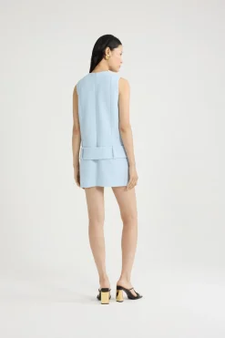 Robe courte ceinturée en tweed de coton bio léger