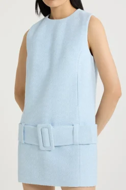 Robe courte ceinturée en tweed de coton bio léger