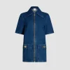 Robe courte zippée en denim de coton