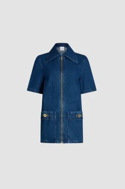 Robe courte zippée en denim de coton