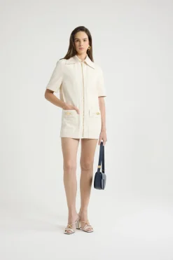 Robe courte zippée en denim de coton