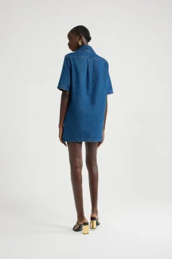 Robe courte zippée en denim de coton