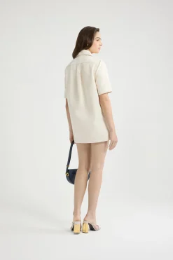 Robe courte zippée en denim de coton