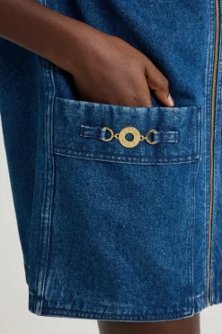 Robe courte zippée en denim de coton