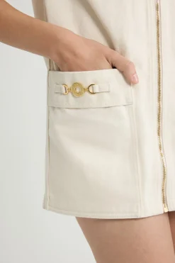 Robe courte zippée en denim de coton