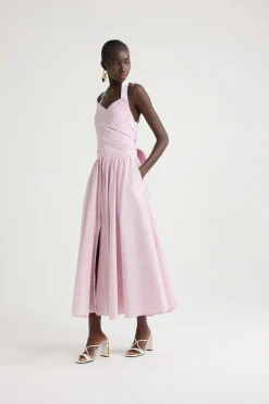 Robe longue dos nu en popeline de coton bio imprimée