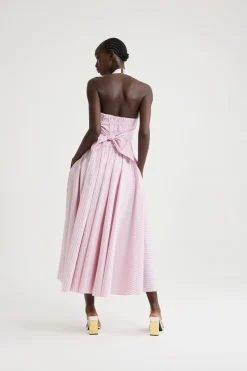 Robe longue dos nu en popeline de coton bio imprimée