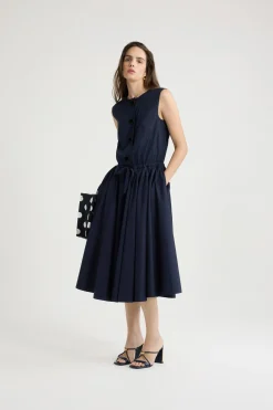 Robe midi boutonnée en popeline de coton bio