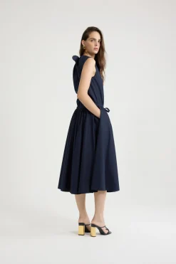Robe midi boutonnée en popeline de coton bio