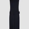 Robe midi ceinturée en sergé de laine technique éco-responsable
