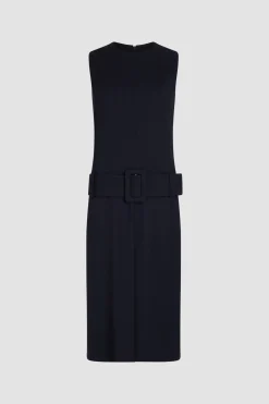 Robe midi ceinturée en sergé de laine technique éco-responsable