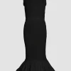 Robe midi smockée à ourlet volanté en faille recyclé