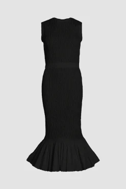 Robe midi smockée à ourlet volanté en faille recyclé