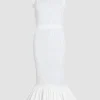 Robe midi smockée à ourlet volanté en faille recyclé