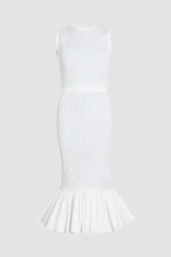 Robe midi smockée à ourlet volanté en faille recyclé