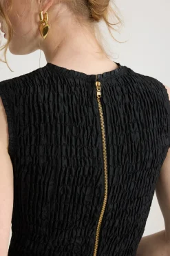 Robe midi smockée à ourlet volanté en faille recyclé