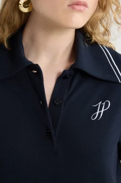 Robe polo courte à monogramme JP brodé en coton bio piqué