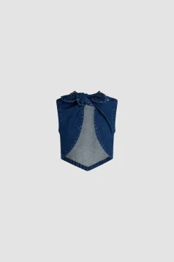 Top noué en denim de coton