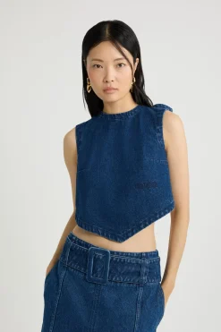 Top noué en denim de coton