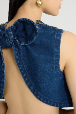 Top noué en denim de coton