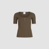 T-shirt à encolure arrondie en coton bio mélangé côtelé