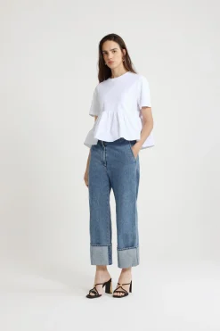 T-shirt à volant en coton bio et faille