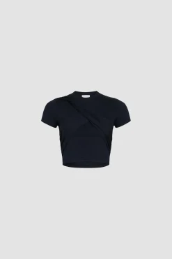 T-shirt court drapé en coton bio stretch