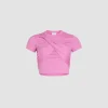T-shirt court drapé en coton bio stretch