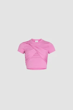 T-shirt court drapé en coton bio stretch
